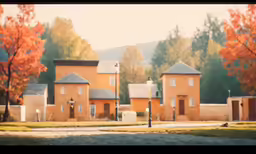 a number of houses near one another in the fall
