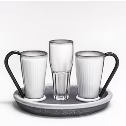 three glasses on a tray with handles