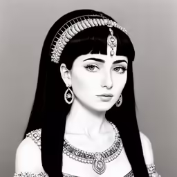 a portrait of an egyptian woman with long hair