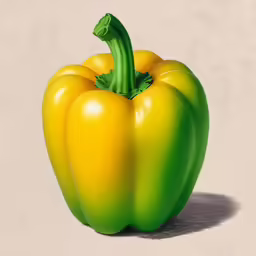 several green and yellow peppers on a beige background