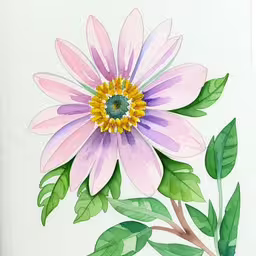 a watercolor drawing of a large flower,a pink flower is painted with watercolors