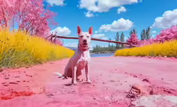 a dog that is standing in the dirt