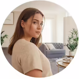 a girl standing in a living room and staring