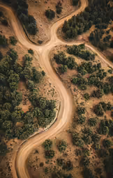 the top view shows several winding roads in an open area