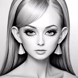 a drawing of a beautiful blonde with long hair and large earrings