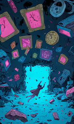 a cartoon that is floating above a puddle
