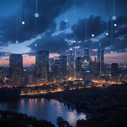 a city lights at dusk from the top of a hill