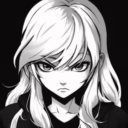 a girl with white hair and black eyes looking sad