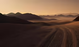 a dirt road passing through a desert area