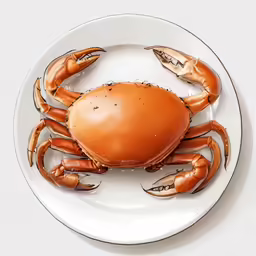 crab on white plate with yellow spots in middle