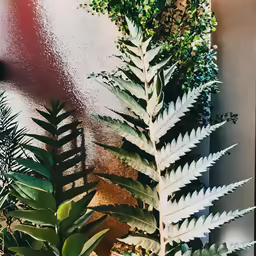 several different types of plants are shown in front of a wall