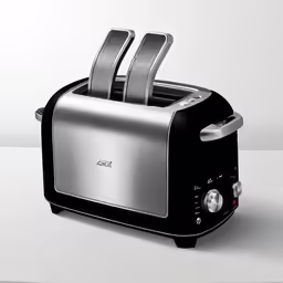 a black and silver toaster with two slices cut out of it