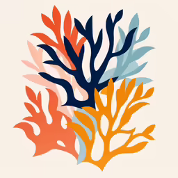 orange and blue sea corals on a white background