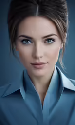a lady in blue has very pretty eyes