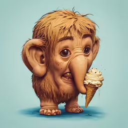a very cute looking cartoon character eating an ice cream cone