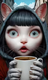 a very cute girl with a cup of coffee