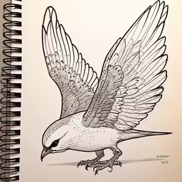 a bird flying around in the air with its wings spread