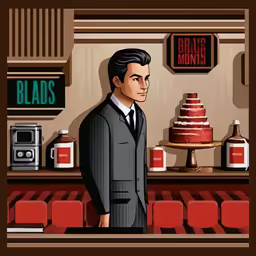 there is a man in a suit at the counter