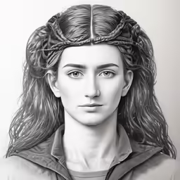 a drawing of a woman in a hoodie
