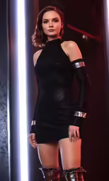 a woman with long legs and wearing thigh high boots
