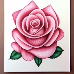 a painting of a pink rose on white paper,a close up view of a rose drawing on paper