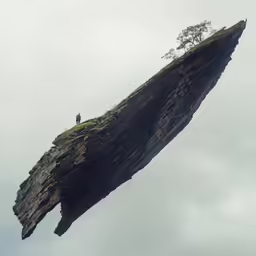 people are perched on top of an island in the middle of the sky