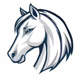a horse head in blue and white