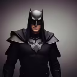 the man in the dark knight outfit is standing