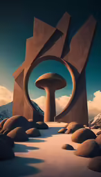 an art nouveau - styled photo with several rock formations and a sculpture