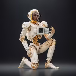 a man in a white robot suit and helmet