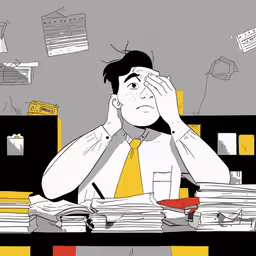 man sitting at desk in a messy office in the midst of paperwork