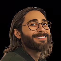 this is a digital digital portrait of a smiling man with long hair and glasses
