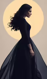 an illustration of the actress wearing a black dress