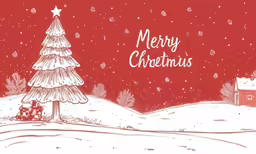 a christmas card with a tree and a presents underneath it