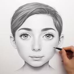 a pencil drawing of the head of a young woman