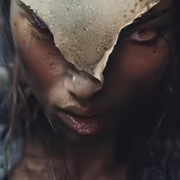 a woman with an unusual face is shown in front of an image