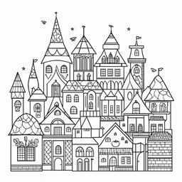 a black and white line drawing of an old style town
