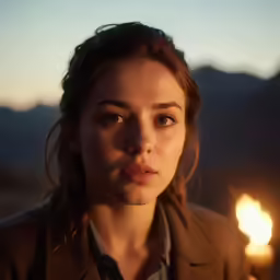 woman looking up while holding lit candles