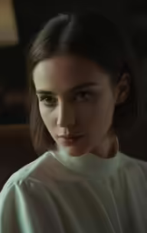 the young woman is looking down at something