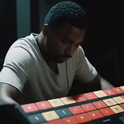 a man working on a computer keyboard in a room