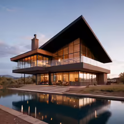 this modern house has a large pool in the yard
