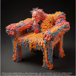 the colorful chair was constructed of yarn