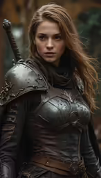 a woman in a armor and helmet