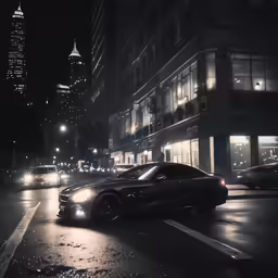 a black car is parked on a city street