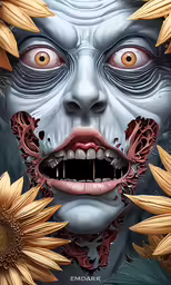 an illustration of the face and eyes of a zombie character