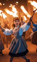 a young girl dressed as a little red - haired girl with a wand