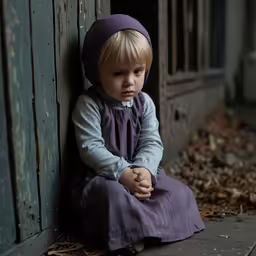 a young girl sitting down on the ground