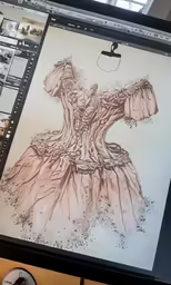 a computer screen showing a drawing of a dress