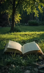 a book that is laying down in the grass