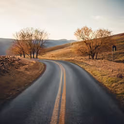 an empty street in the countryside with no vehicles